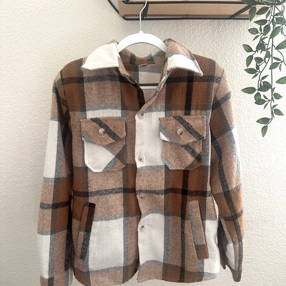 Boys’ Brown and White Plaid Jacket
